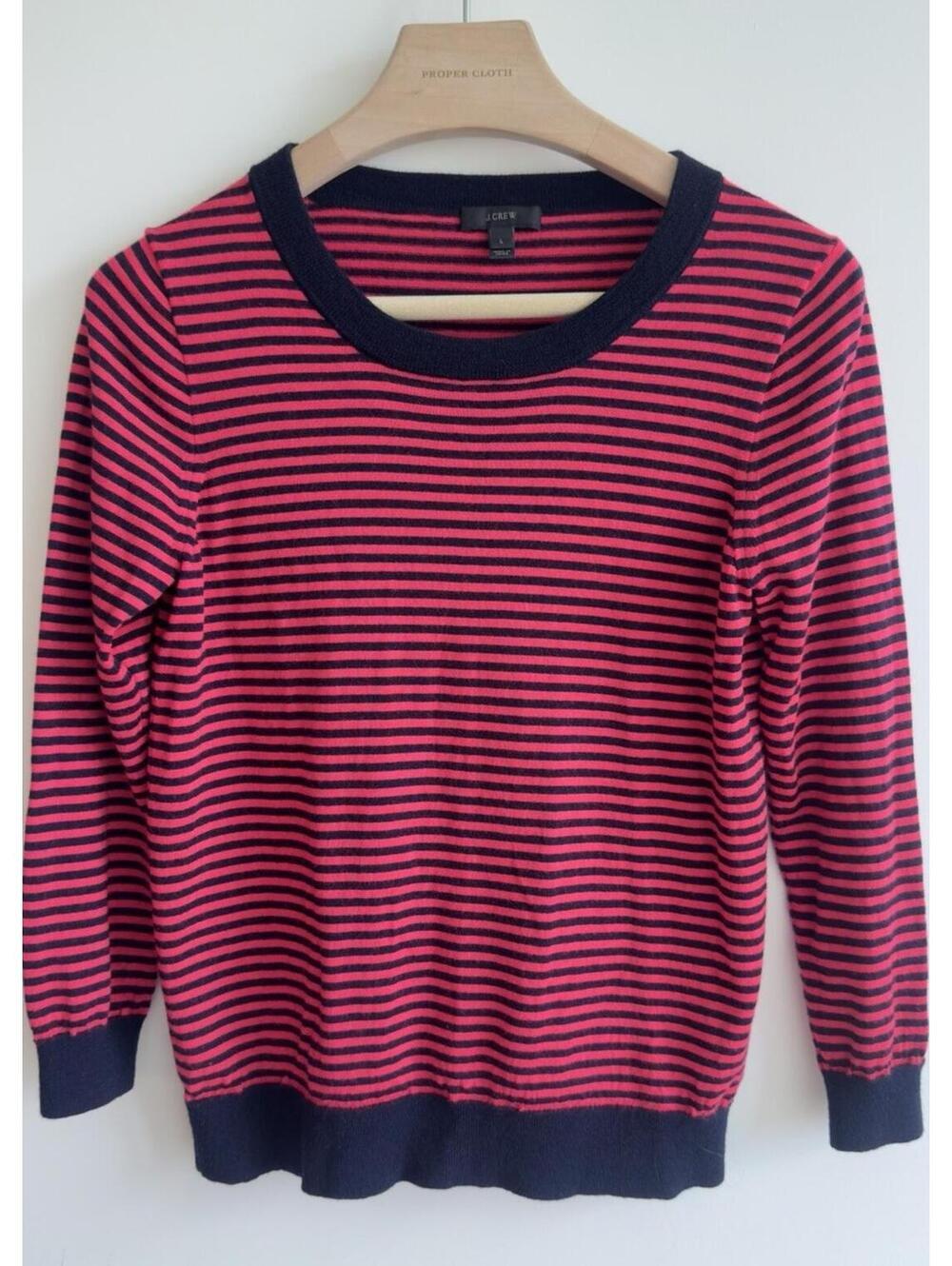 J.Crew 100% Merino Wool Striped Sweater Pink Navy Crewneck Women’s L